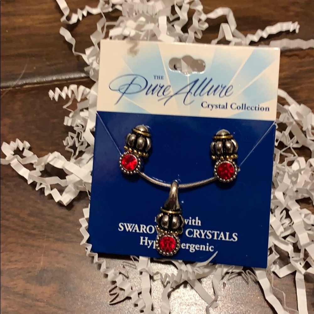 Red Deco Earrings & Pendant Set 2Tone NWOT